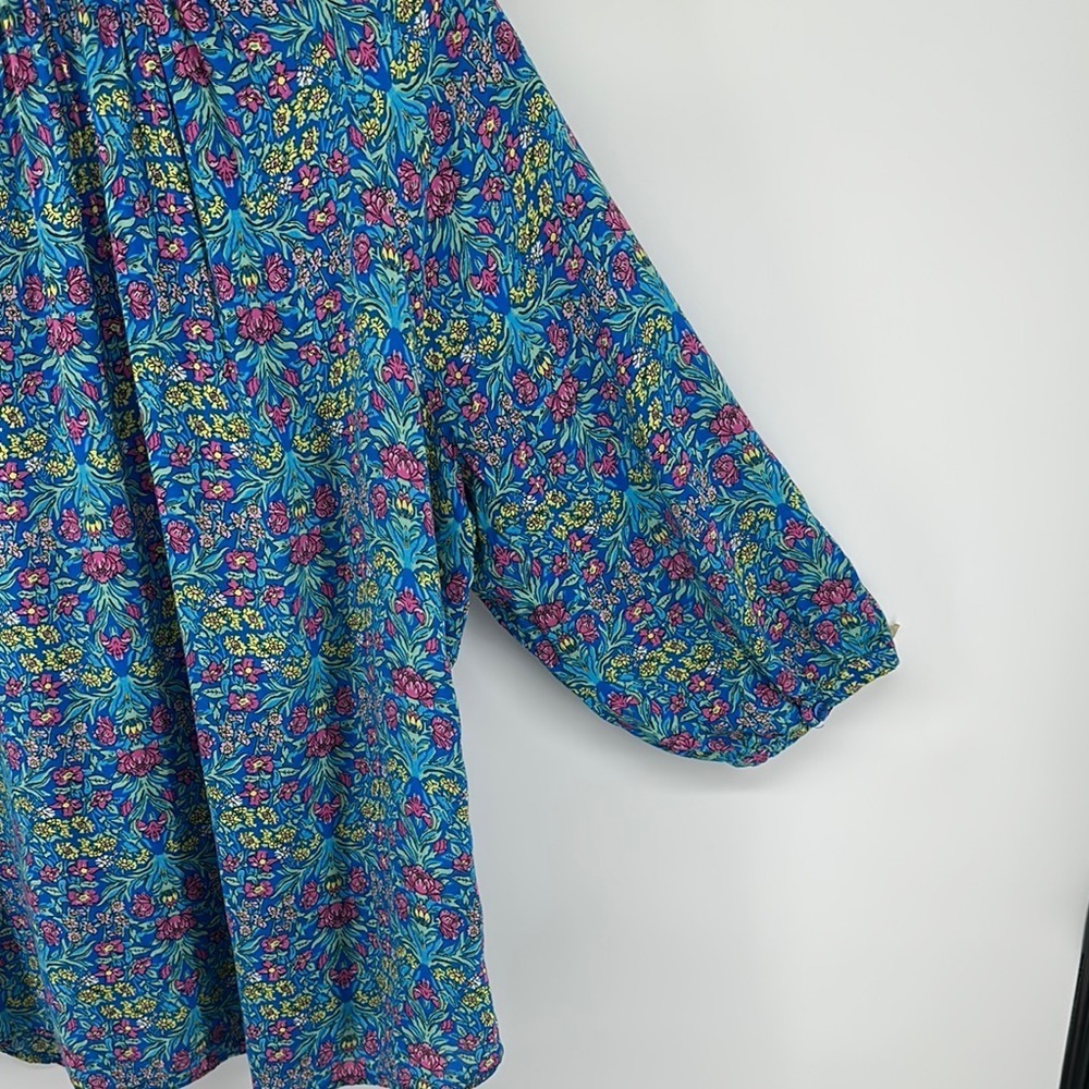 Adrienne Vittadini Blue, Pink & Yellow Floral Relaxed Plus Sz Blouse Sz 2x - Picture 9 of 10